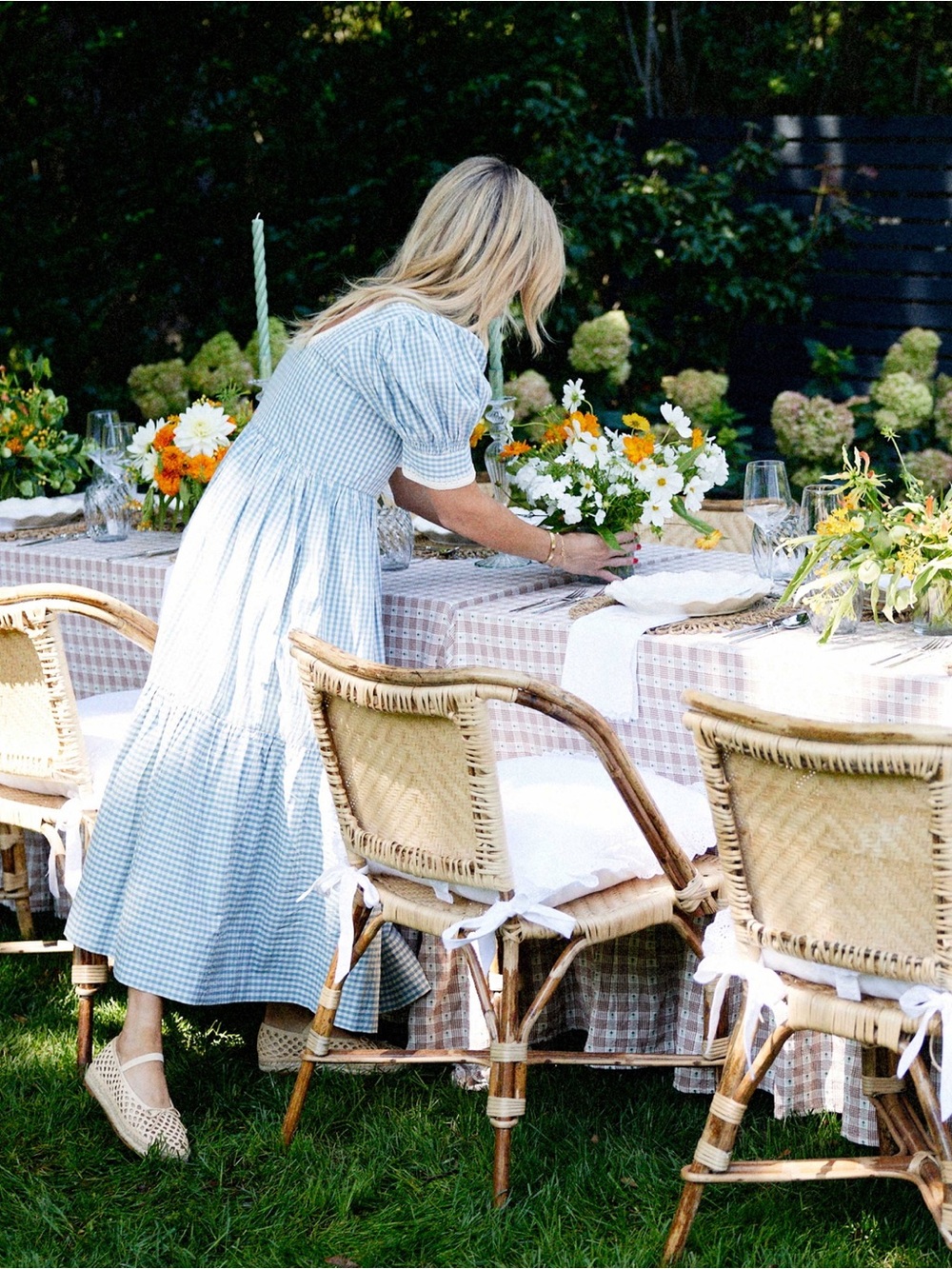Loeffler Randall Gillian Puff−Sleeve Dress in Blue Gingham | XS - Picture 3 of 16